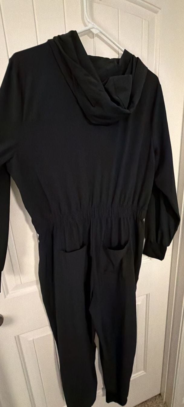 Zella Lift Off Long Sleeve Jumpsuit Size L Black Hooded Zip Utility 7