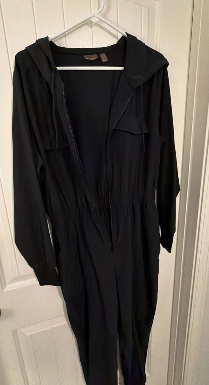 Zella Lift Off Long Sleeve Jumpsuit Size L Black Hooded Zip Utility 4