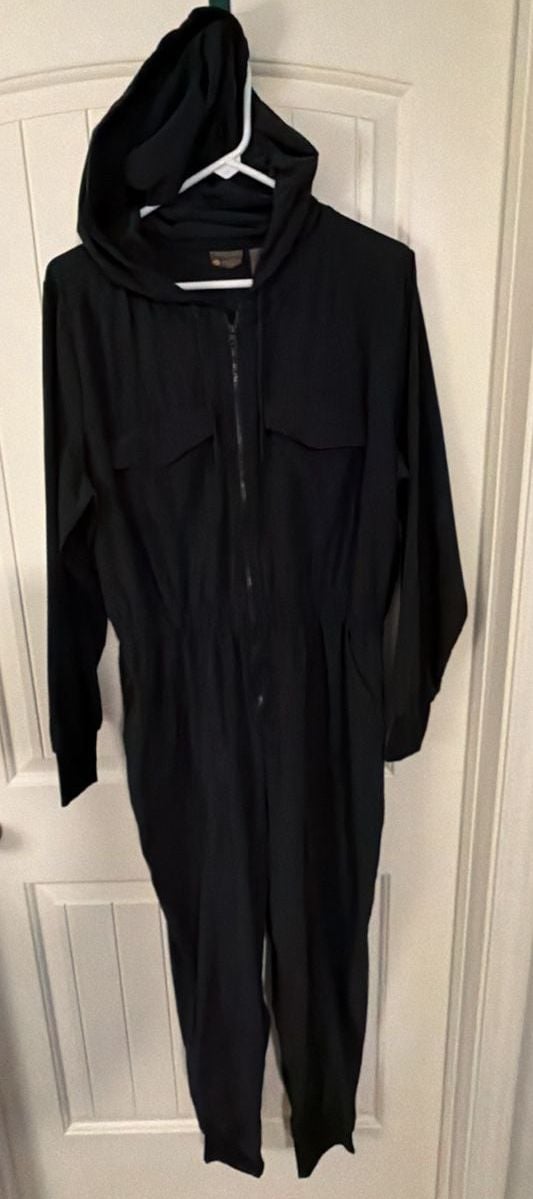 Zella Lift Off Long Sleeve Jumpsuit Size L Black Hooded Zip Utility 2