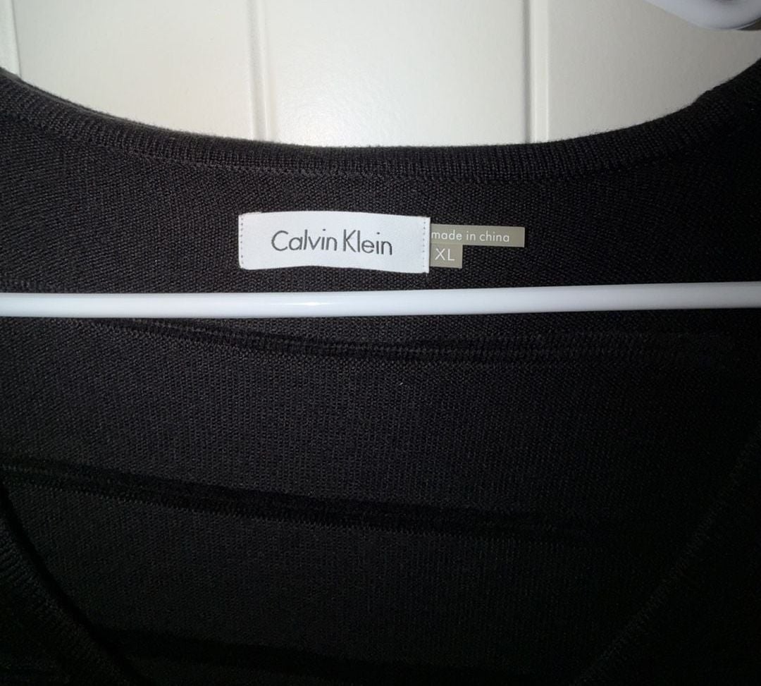 Calvin Klein Knit Dress Size XL Black Short Sleeve Striped Sheath 4