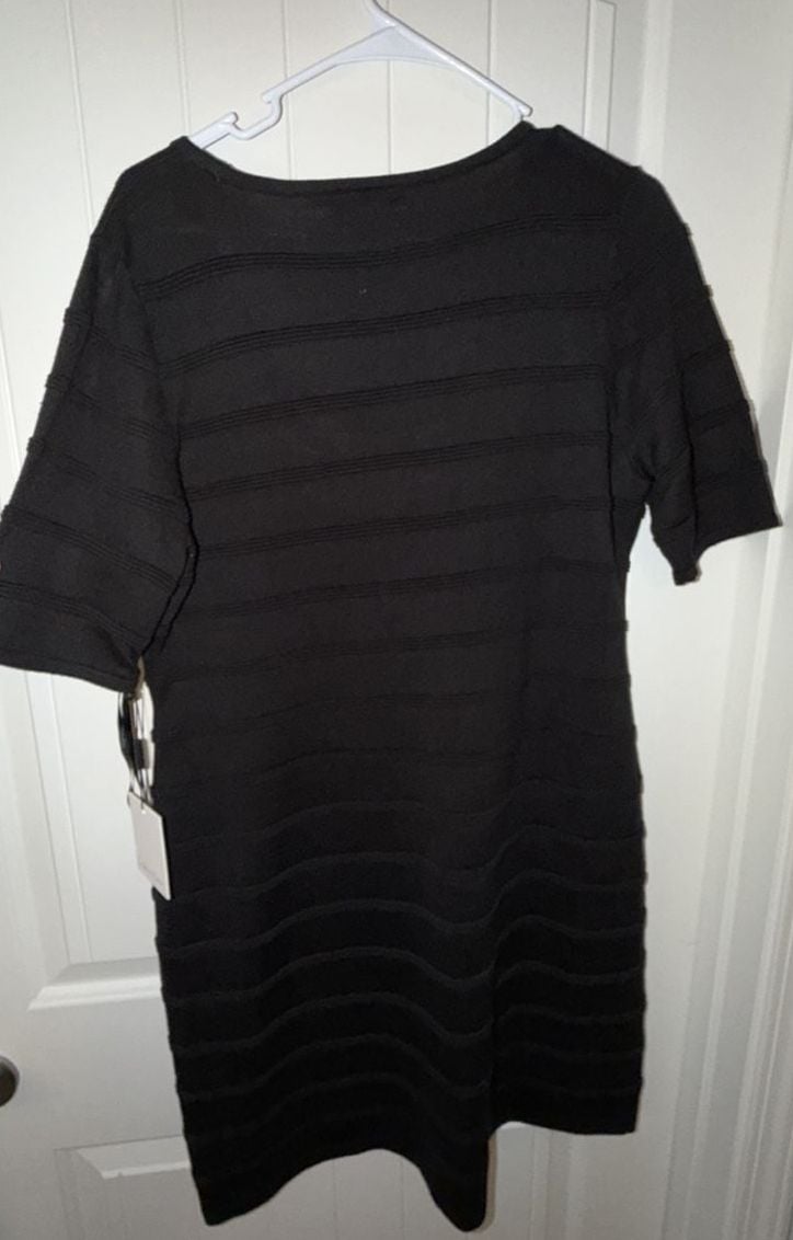 Calvin Klein Knit Dress Size XL Black Short Sleeve Striped Sheath 6