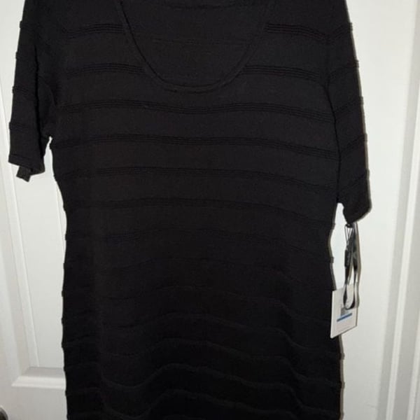 Calvin Klein Knit Dress Size XL Black Short Sleeve Striped Sheath