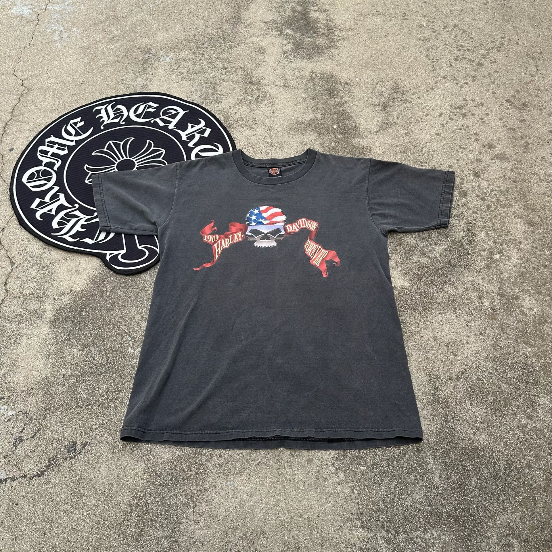 Vintage Harley-Davidson Skull Graphic T-Shirt Faded Black Large 2