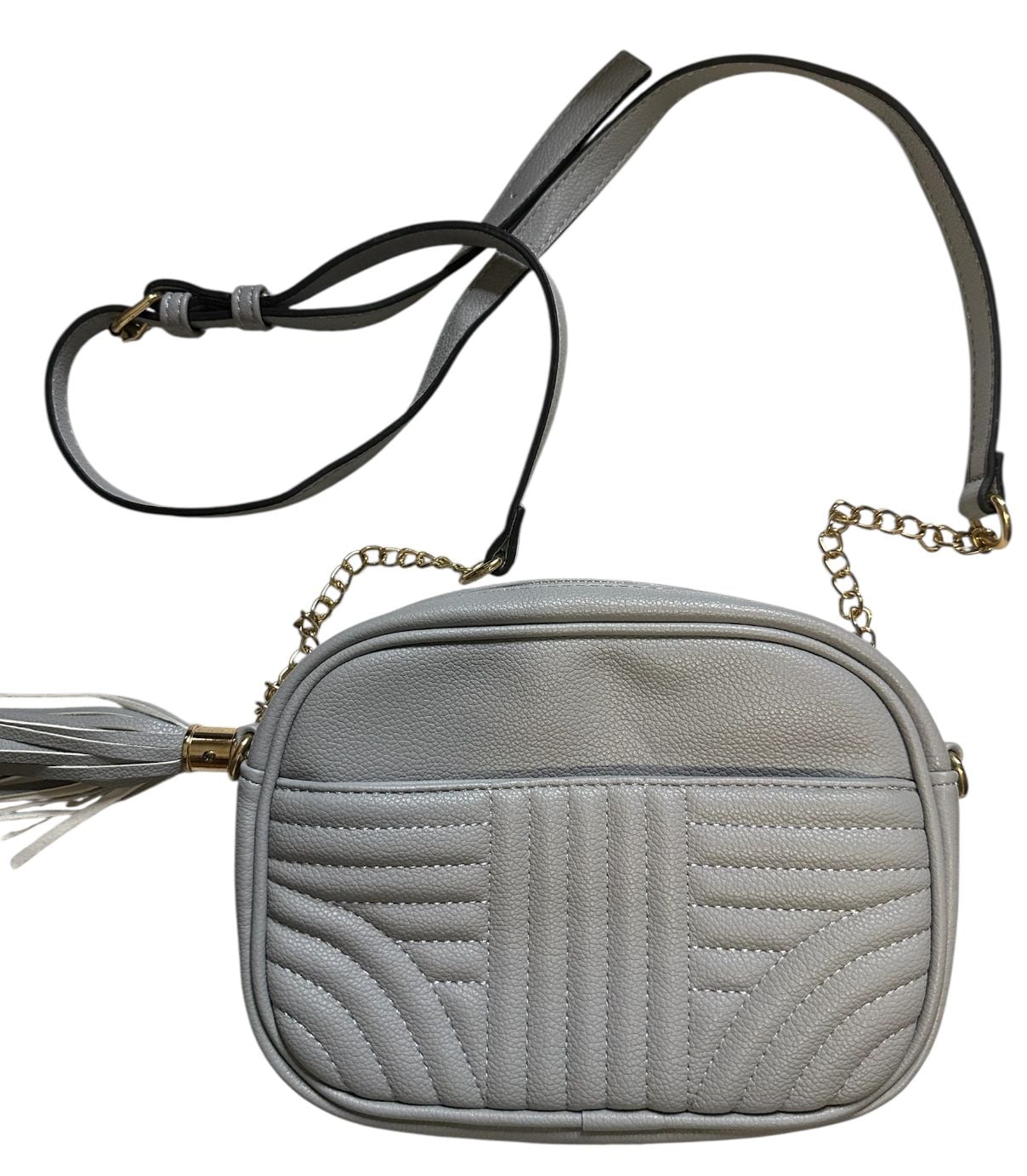 EVVE Quilted Crossbody Bag Camera Bag with Tassel Gray 2