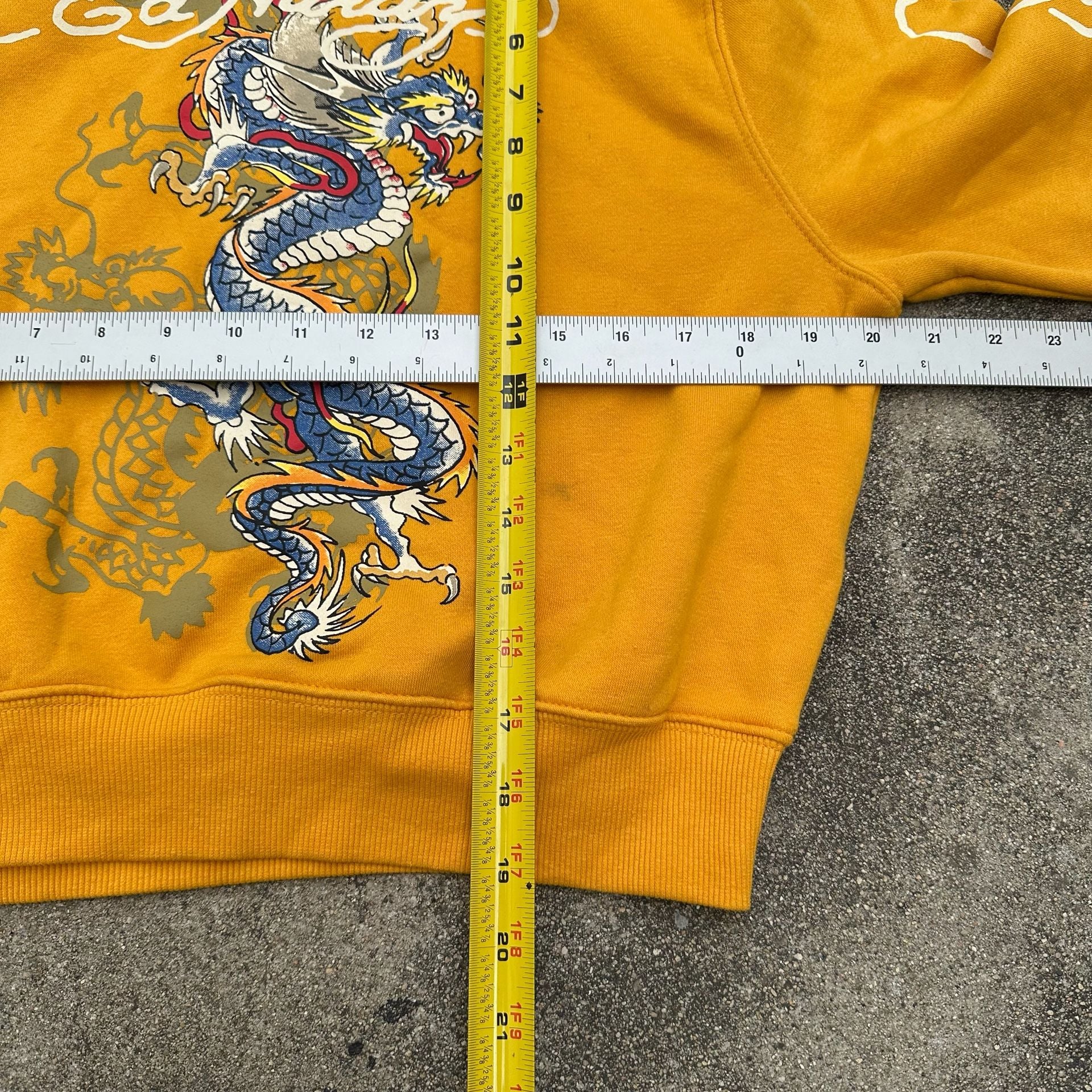 Ed Hardy Cropped Dragon Hoodie Mustard Yellow Medium 7