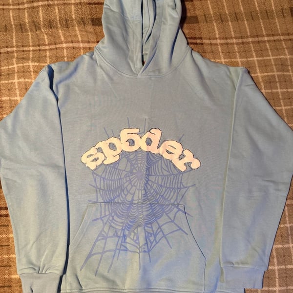 Sp5der Web Hoodie Baby Blue Rhinestone