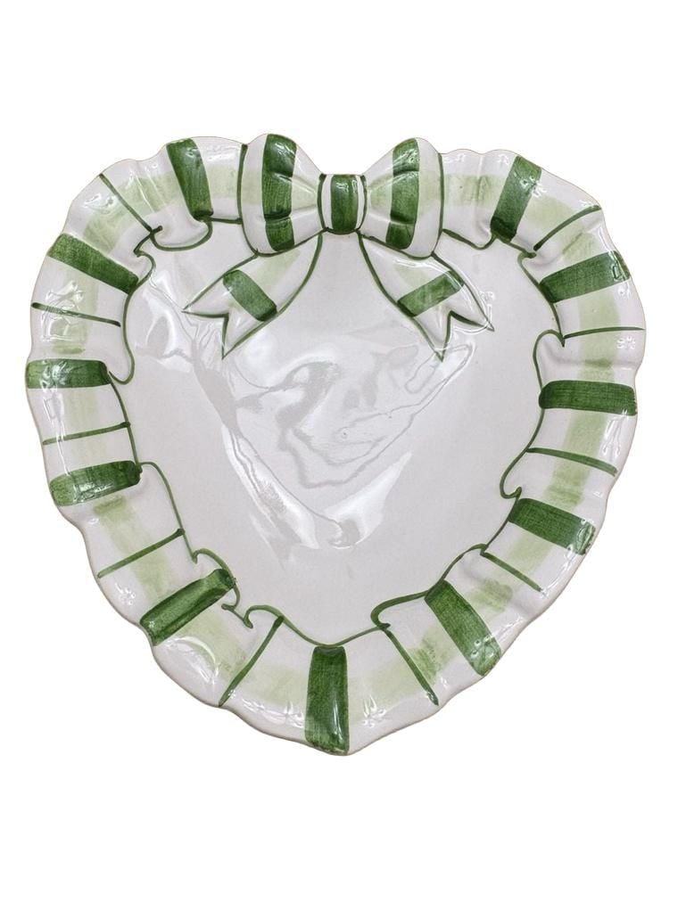 The Haldon Group Heart Plate 1992 Green White Ribbon Bow Ceramic Vintage 1