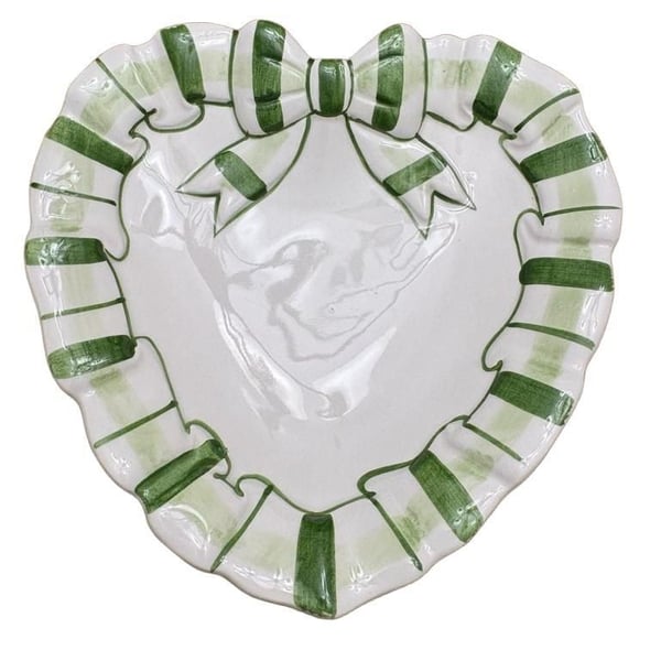 The Haldon Group Heart Plate 1992 Green White Ribbon Bow Ceramic Vintage