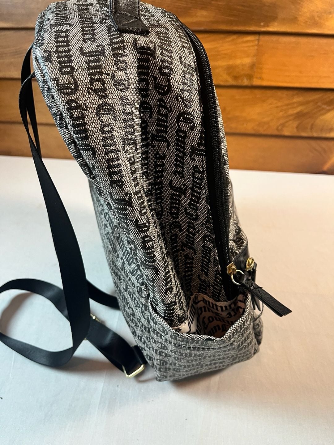 Juicy Couture y2k Gothic Print Backpack Black And White NWOT Streetwear 11