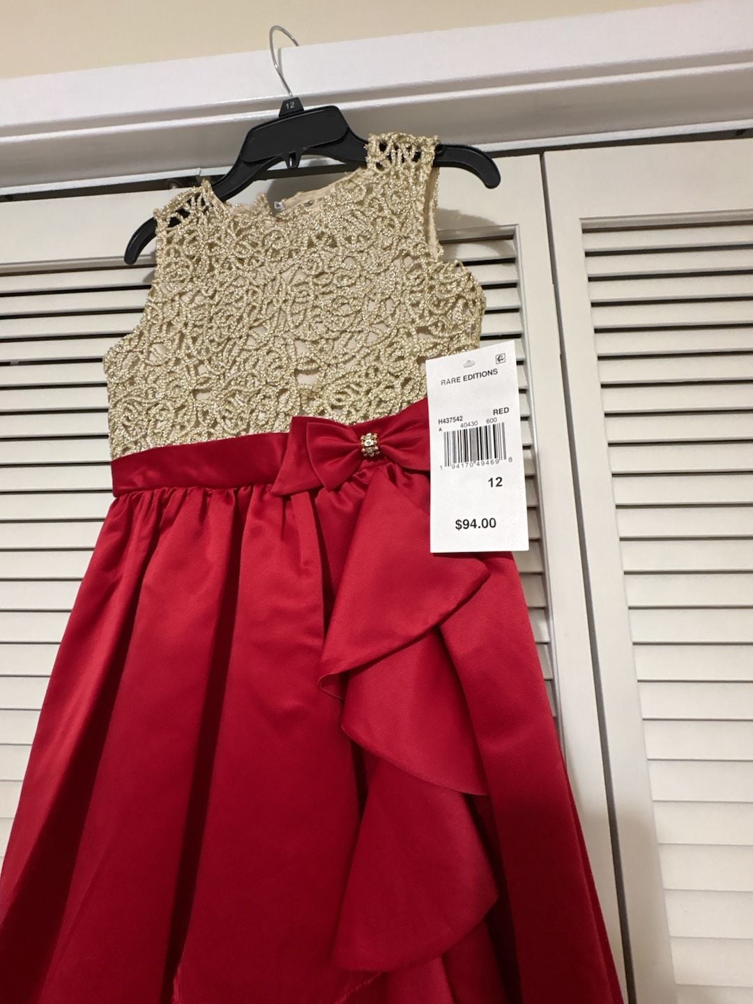 Rare Editions Cascade Bow Dress Size 12 Gold Red Lace Hi-Low Holiday 3