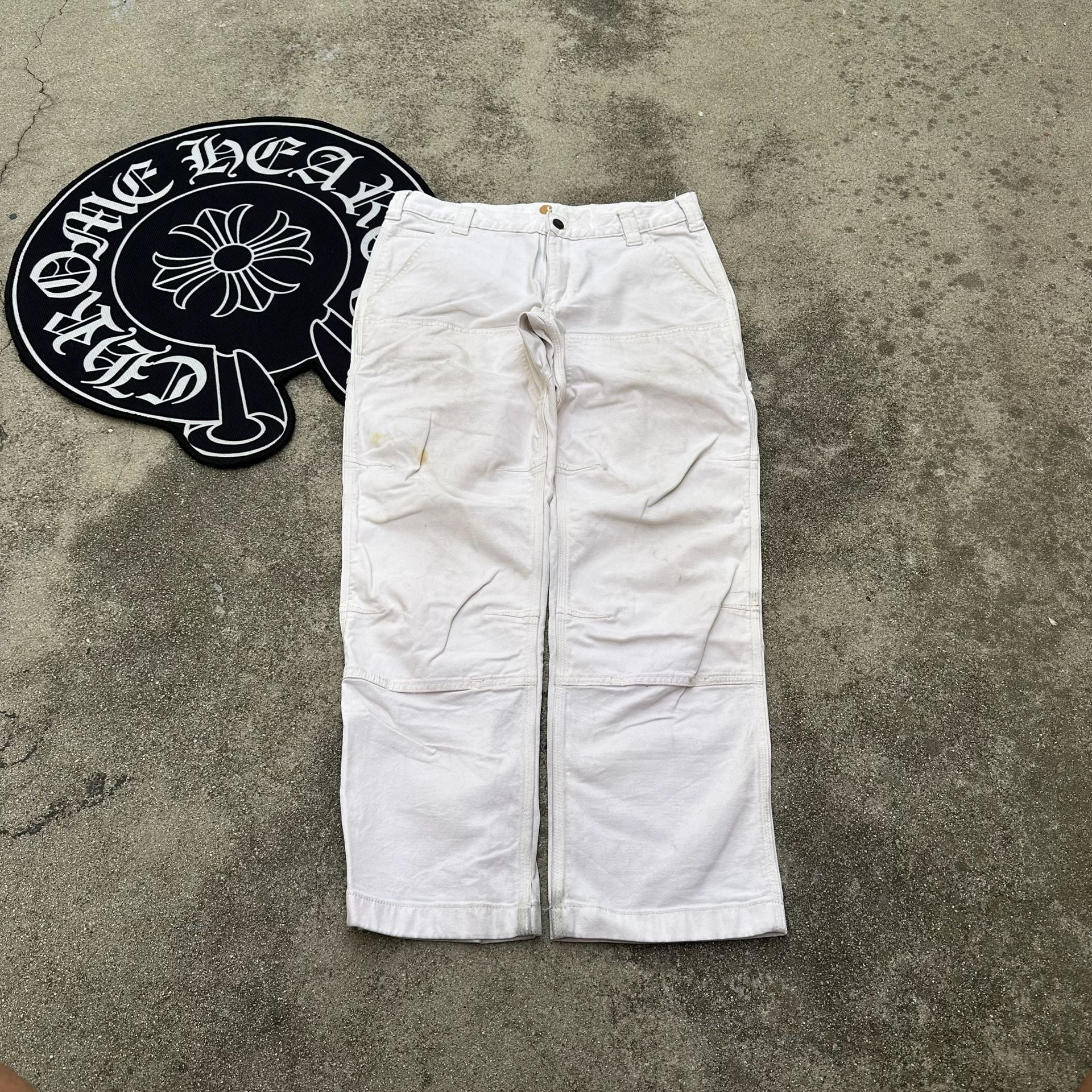Carhartt Double Knee Work Pants White 32x30 (Fits 30x28) 2