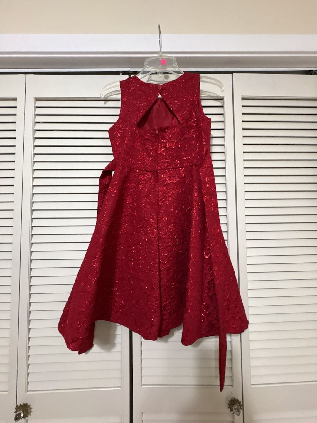 Rare Editions Dress Size 14 Red Brocade Embellished Neckline 3
