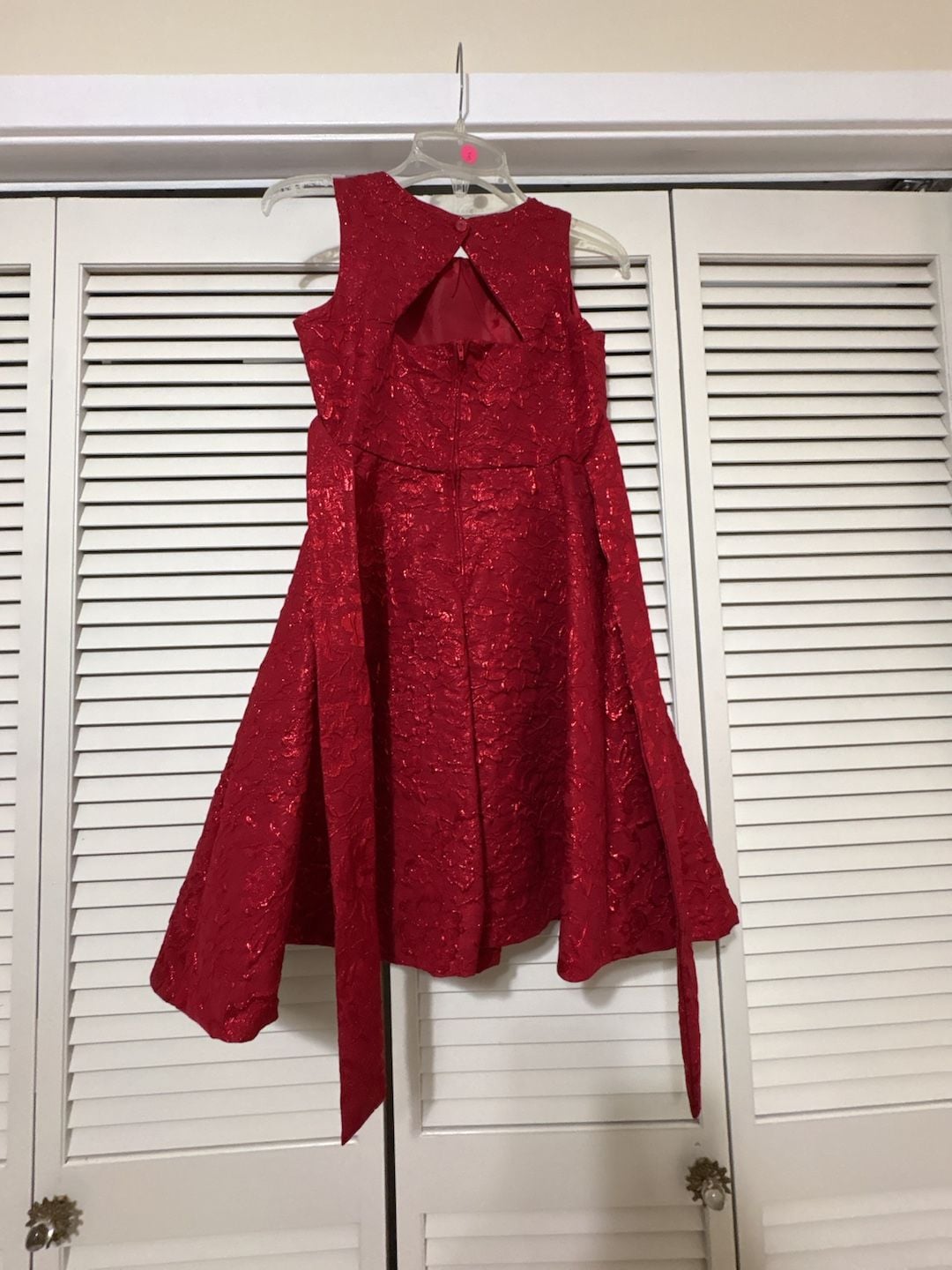 Rare Editions Dress Size 14 Red Brocade Embellished Neckline 4