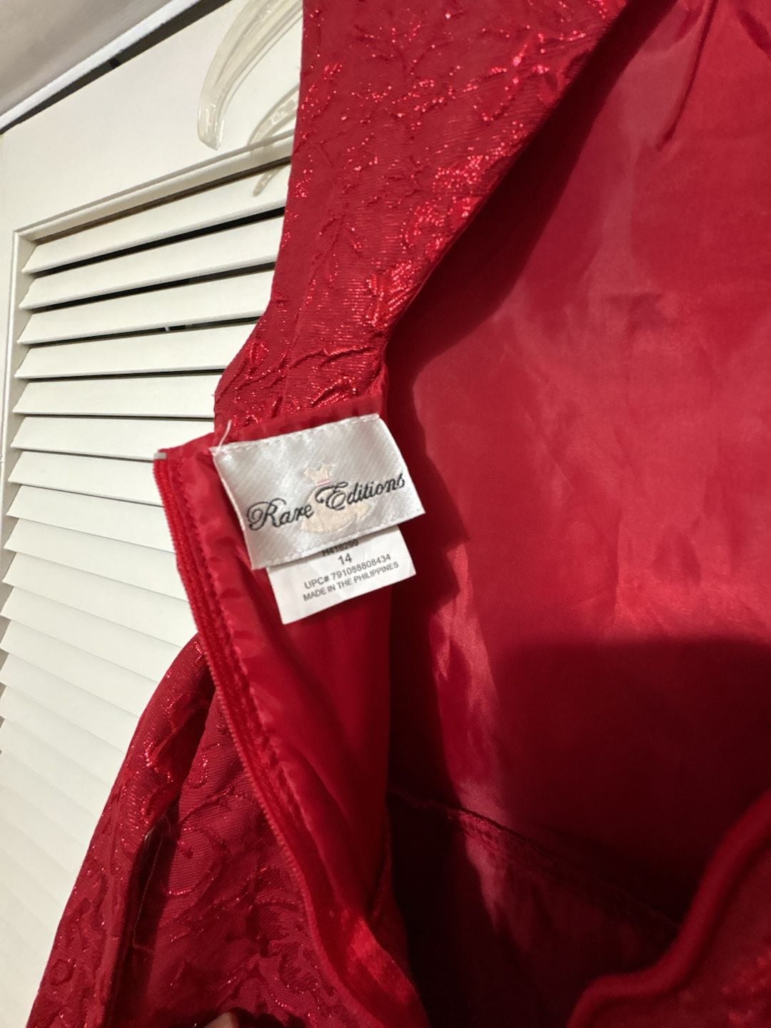 Rare Editions Dress Size 14 Red Brocade Embellished Neckline 5