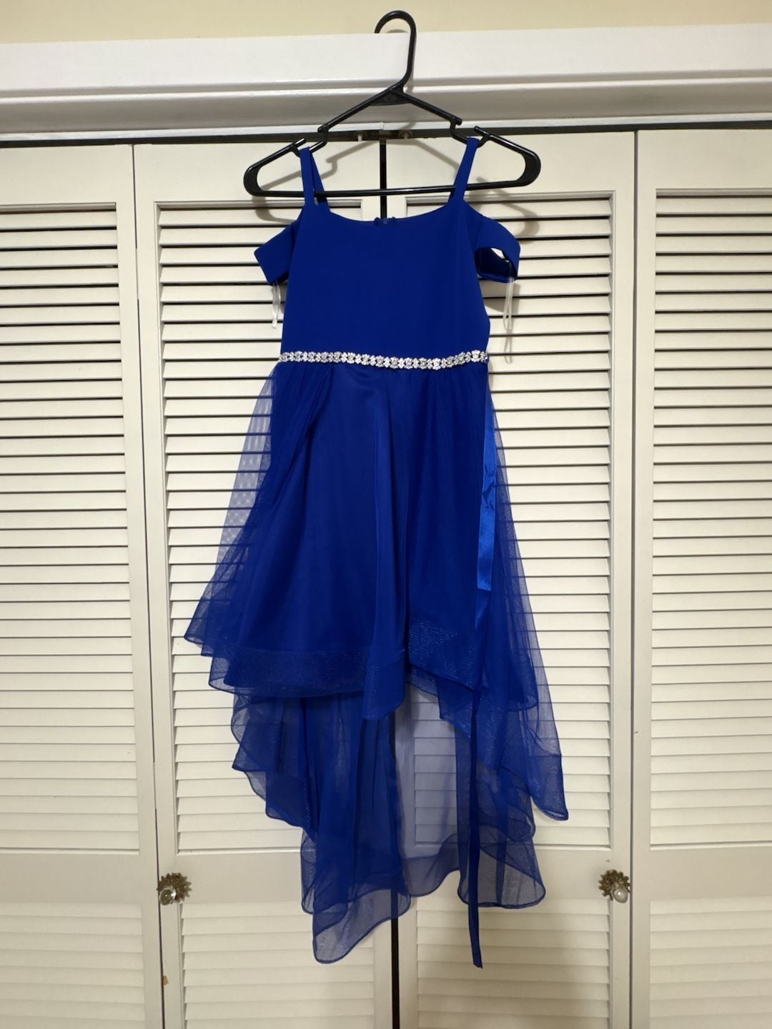 Rare Editions Cold Shoulder Scuba Dress Size 12 Royal Blue High Low 2