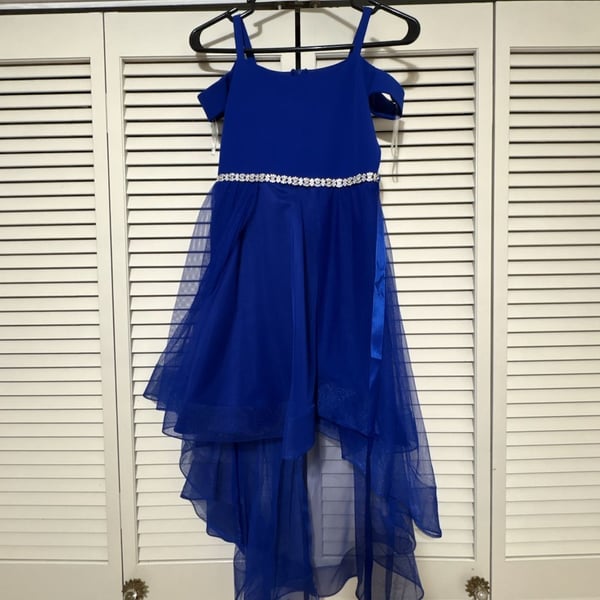 Rare Editions Cold Shoulder Scuba Dress Size 12 Royal Blue High Low