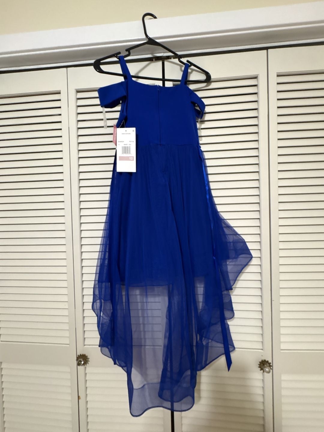 Rare Editions Cold Shoulder Scuba Dress Size 12 Royal Blue High Low 3