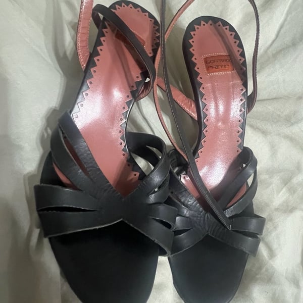 Goffredo Fantini Black Leather Strappy Heels Size 38.5