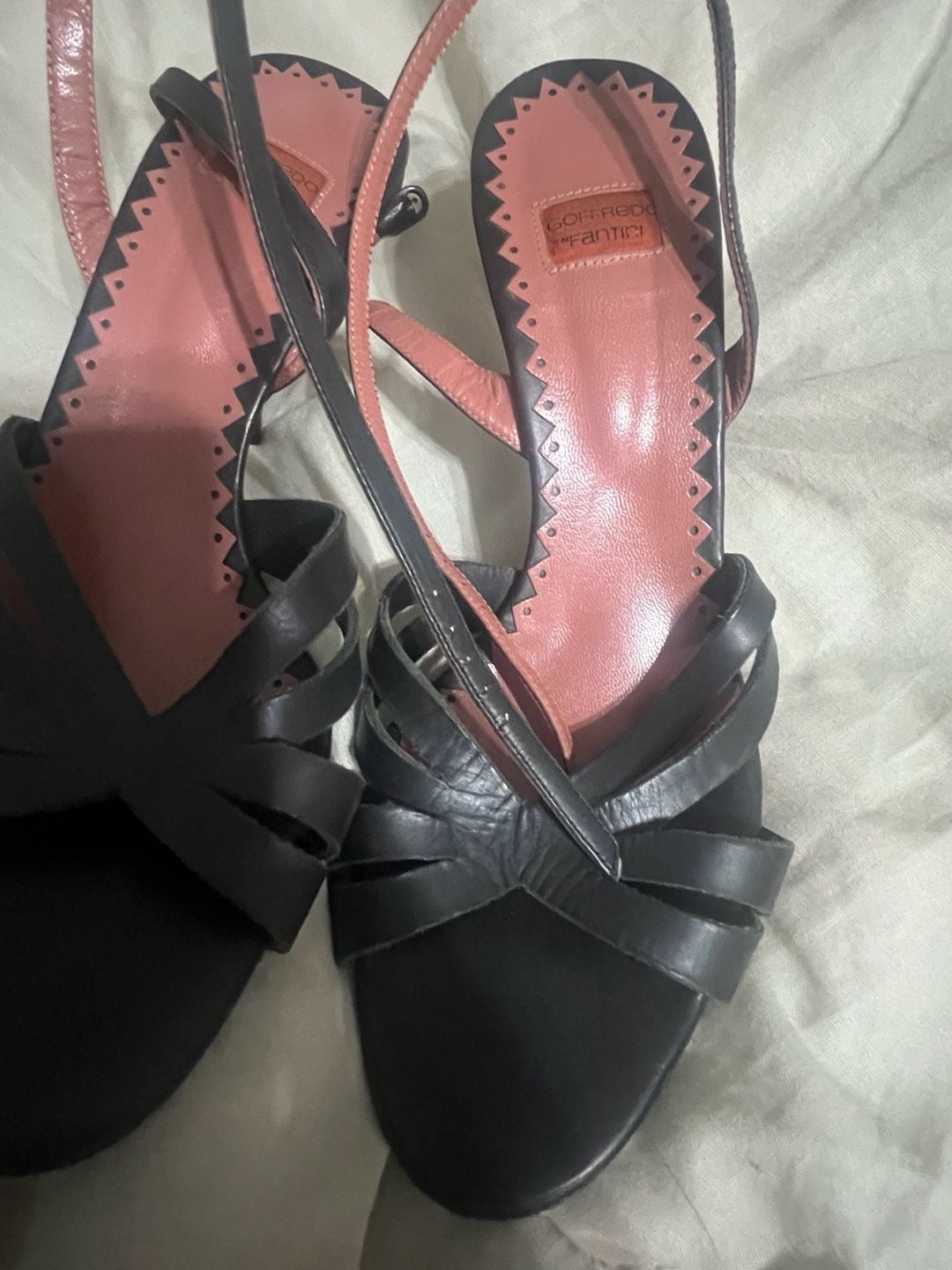 Goffredo Fantini Black Leather Strappy Heels Size 38.5 5
