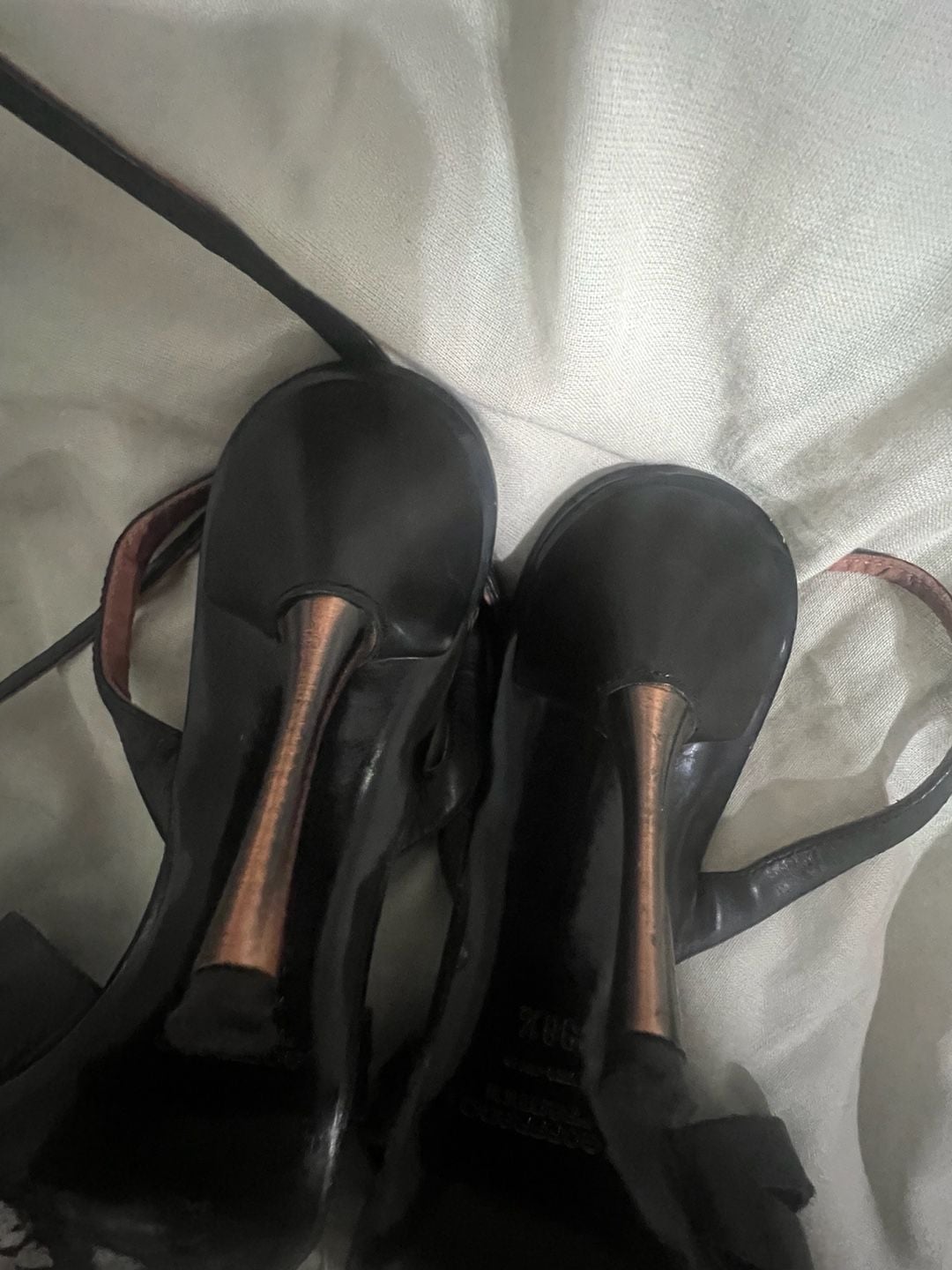 Goffredo Fantini Black Leather Strappy Heels Size 38.5 6