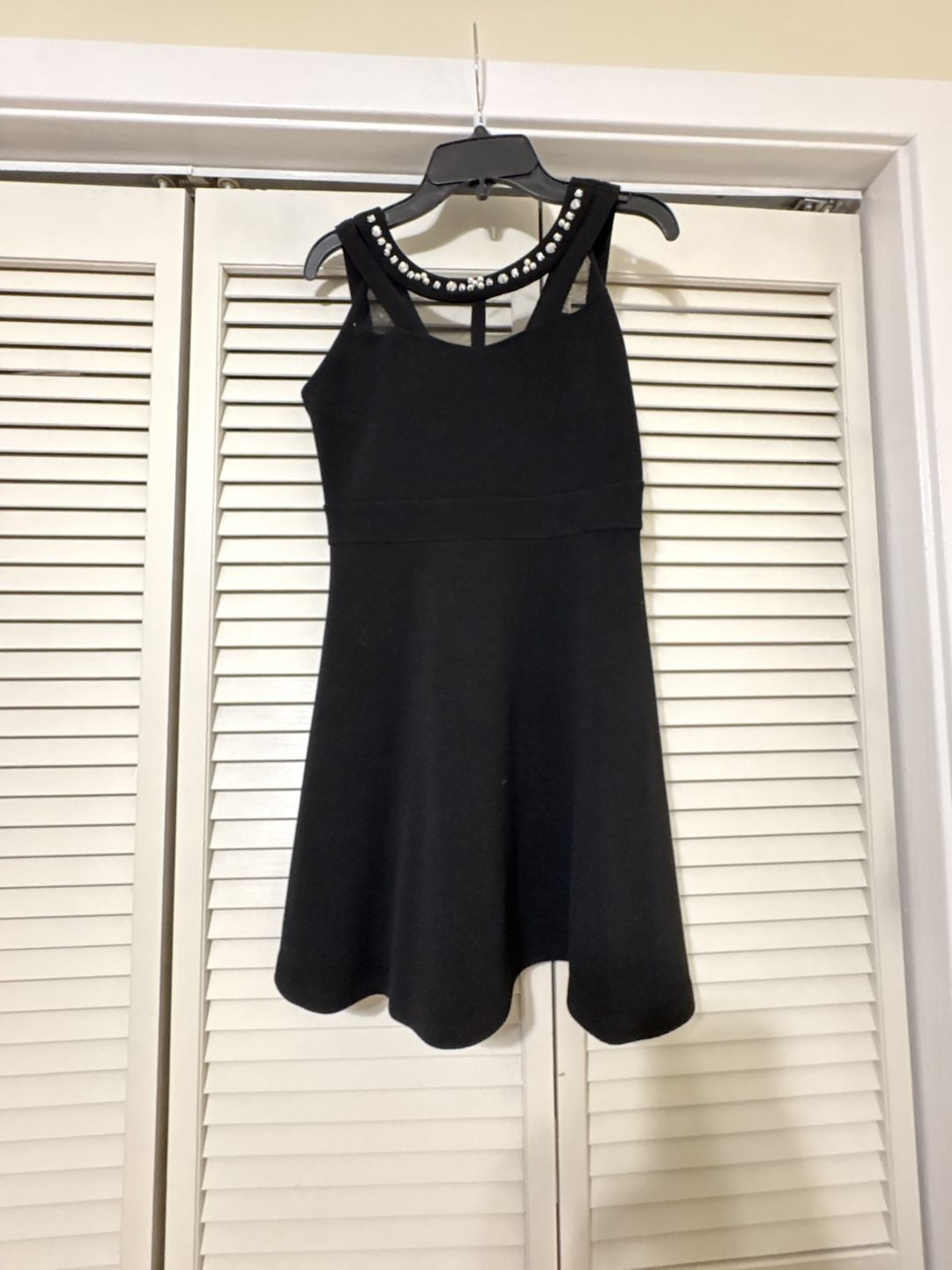 The Children's Place Dress Size 12 Black Jeweled Neck Knit Stretch Jacquard 2