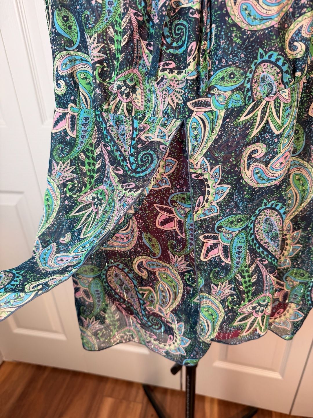 RD Style Paisley Tank Top Size Extra Large Blue Green Metallic Chiffon Cami 7