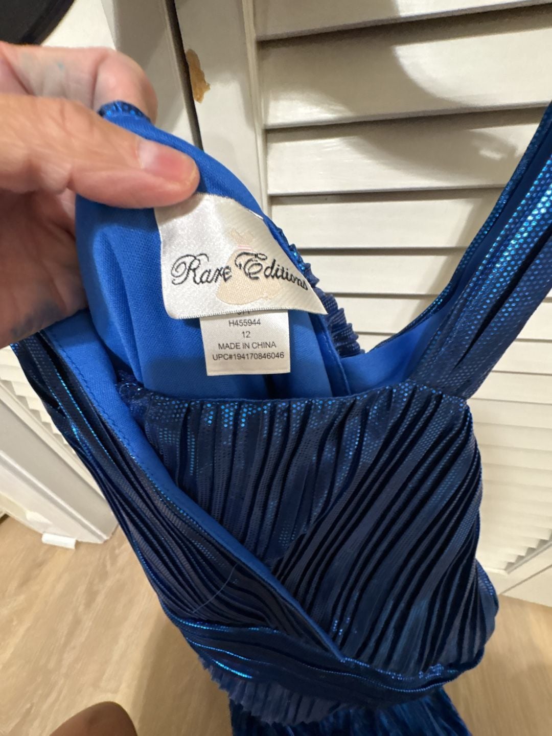 Rare Editions Dress Size 12 Blue Metallic Pleated Formal 2