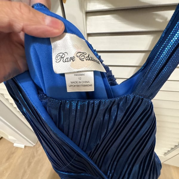 Rare Editions Dress Size 12 Blue Metallic Pleated Formal