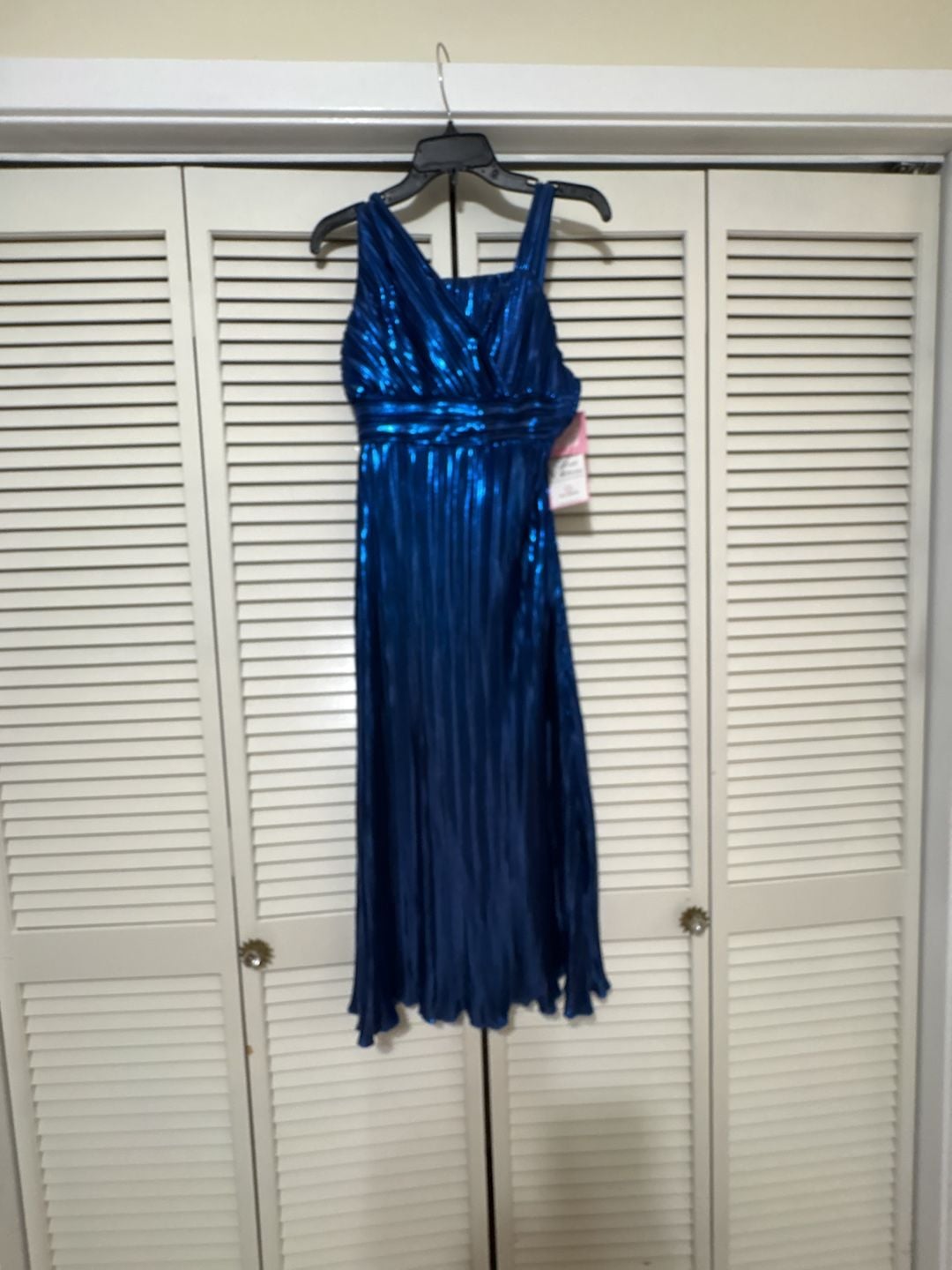 Rare Editions Dress Size 12 Blue Metallic Pleated Formal 3