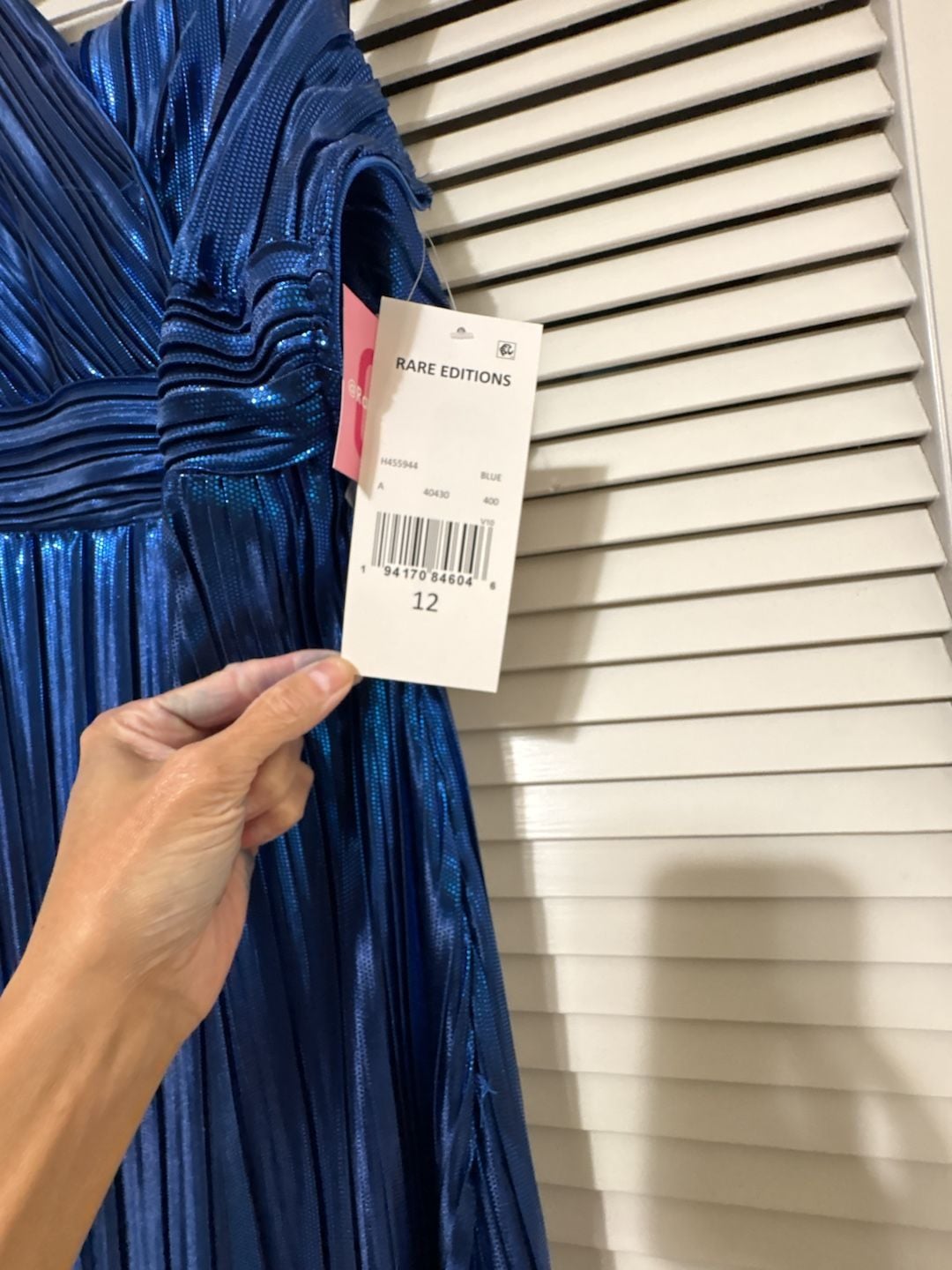 Rare Editions Dress Size 12 Blue Metallic Pleated Formal 4
