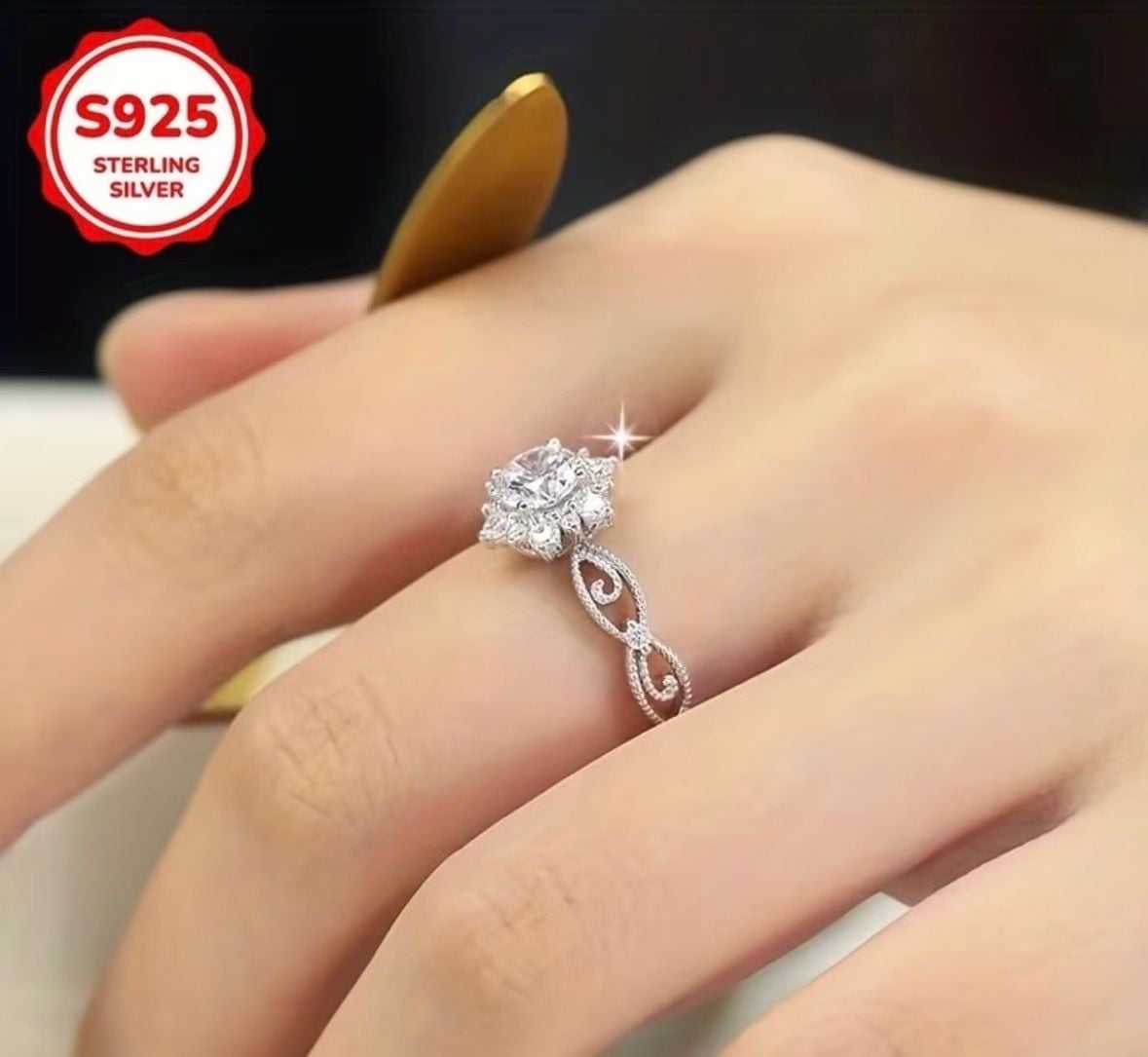 Moissanite Diamond S925 Sterling Silver Sunflower Cluster Ring 2