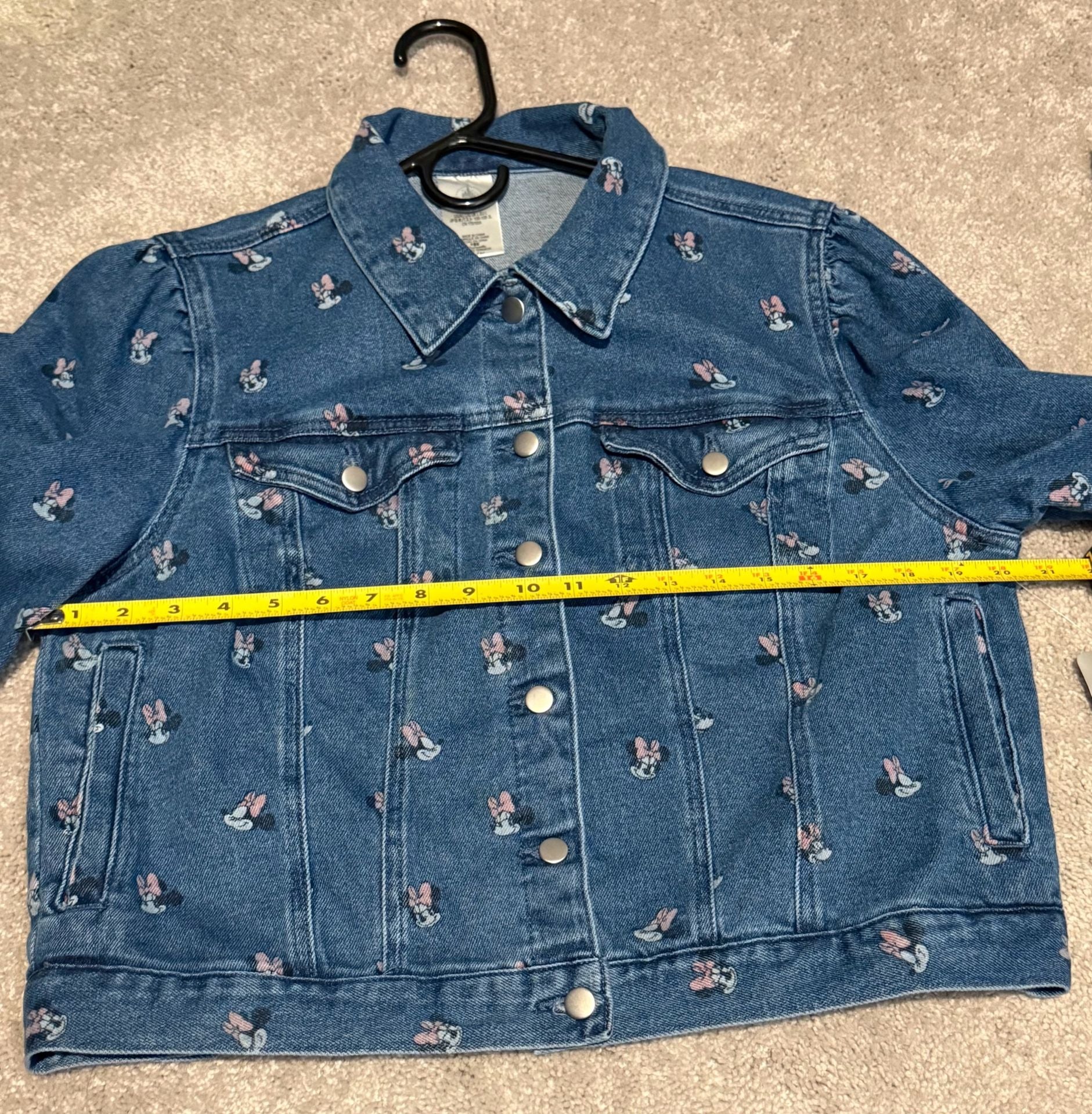 Disney Minnie Mouse Denim Jacket Size L Blue Cropped Puff Sleeve 3