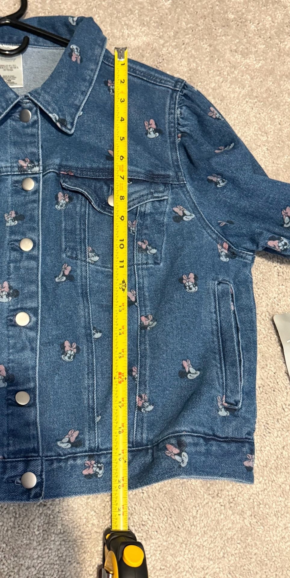 Disney Minnie Mouse Denim Jacket Size L Blue Cropped Puff Sleeve 4