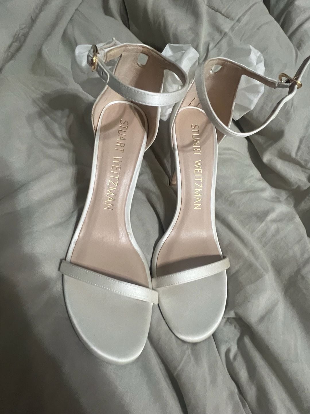 Stuart Weitzman Nudisong Mesh Bow Heel Sandal Size 8 White 2