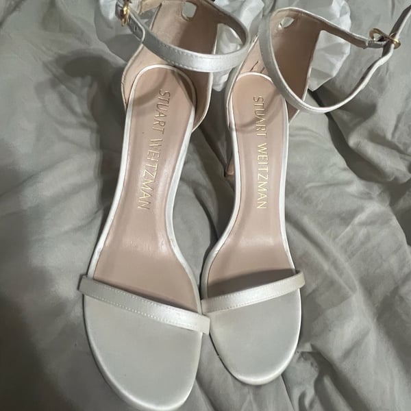 Stuart Weitzman Nudisong Mesh Bow Heel Sandal Size 8 White