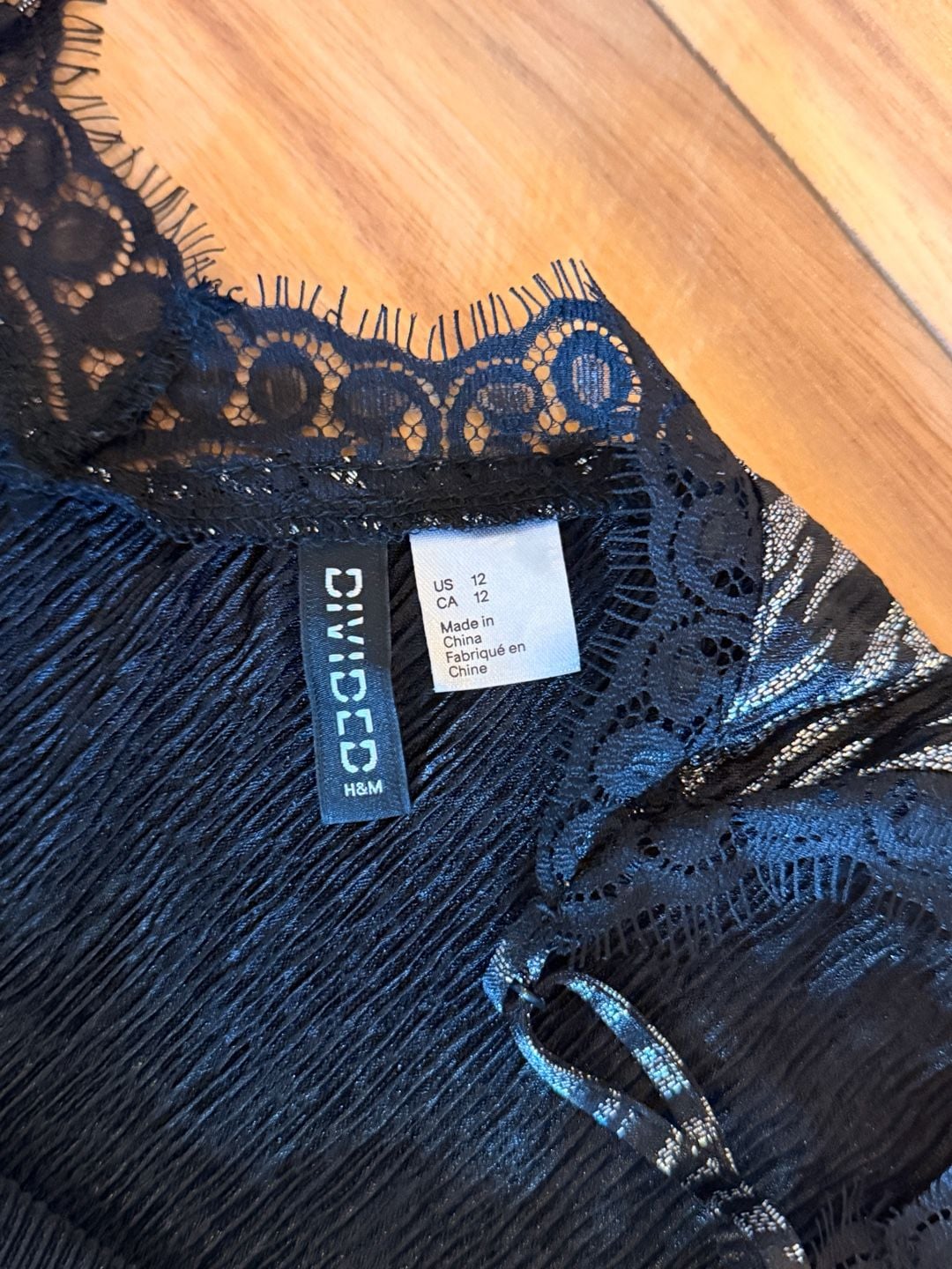 Divided H&M Metallic Cami Size 12 Black Silver Lace Trim 3