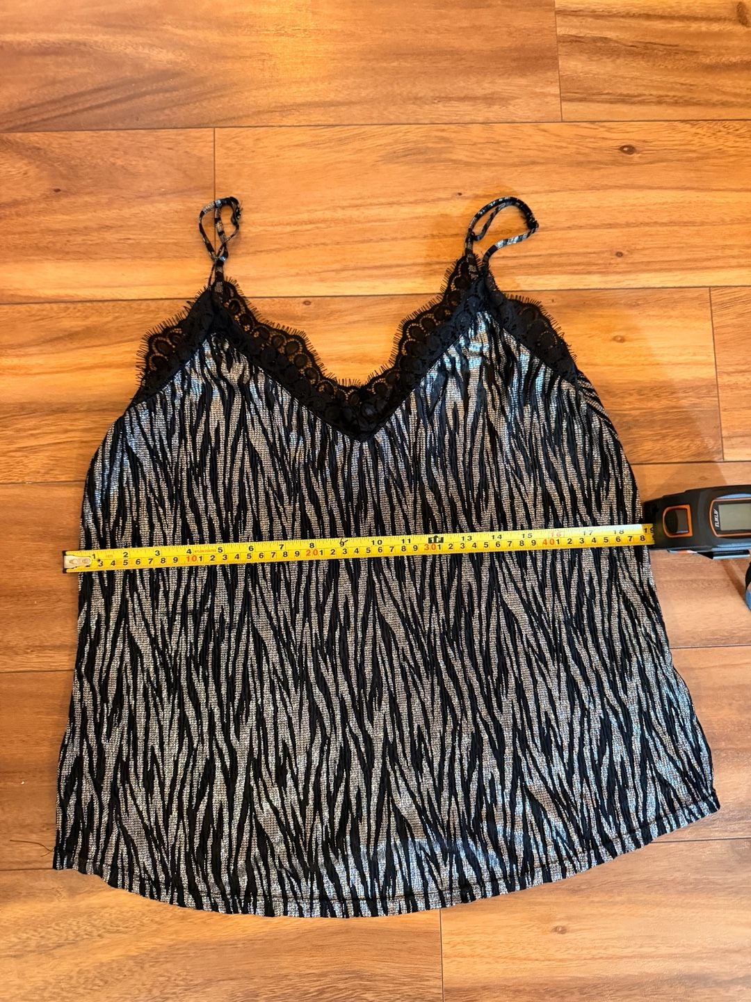Divided H&M Metallic Cami Size 12 Black Silver Lace Trim 4