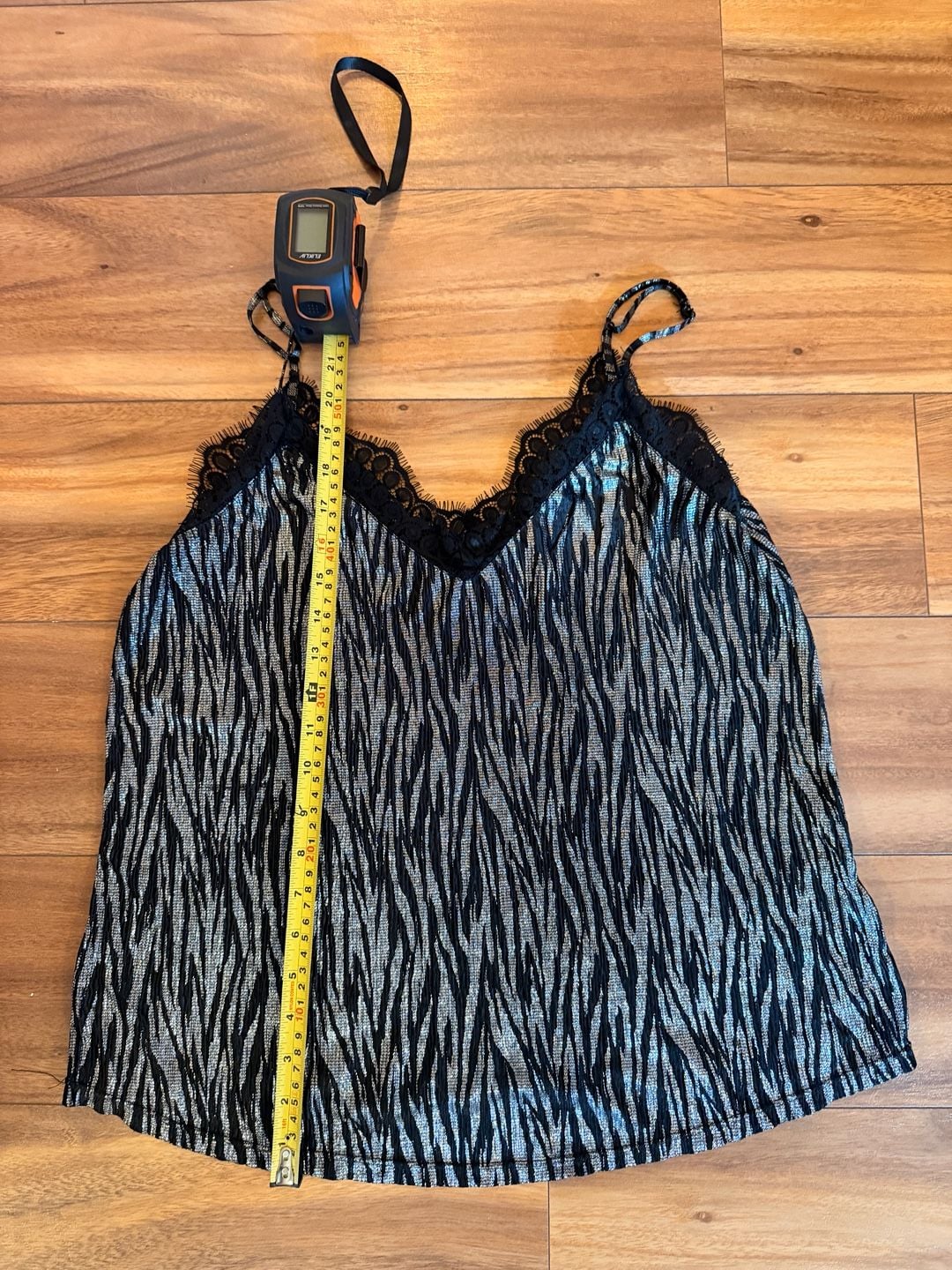 Divided H&M Metallic Cami Size 12 Black Silver Lace Trim 5