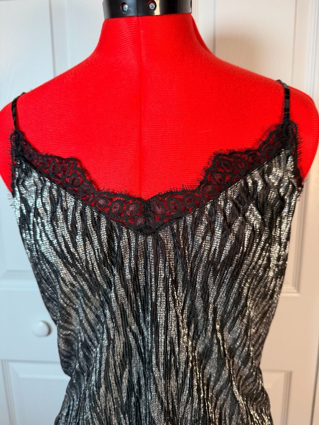 Divided H&M Metallic Cami Size 12 Black Silver Lace Trim 6
