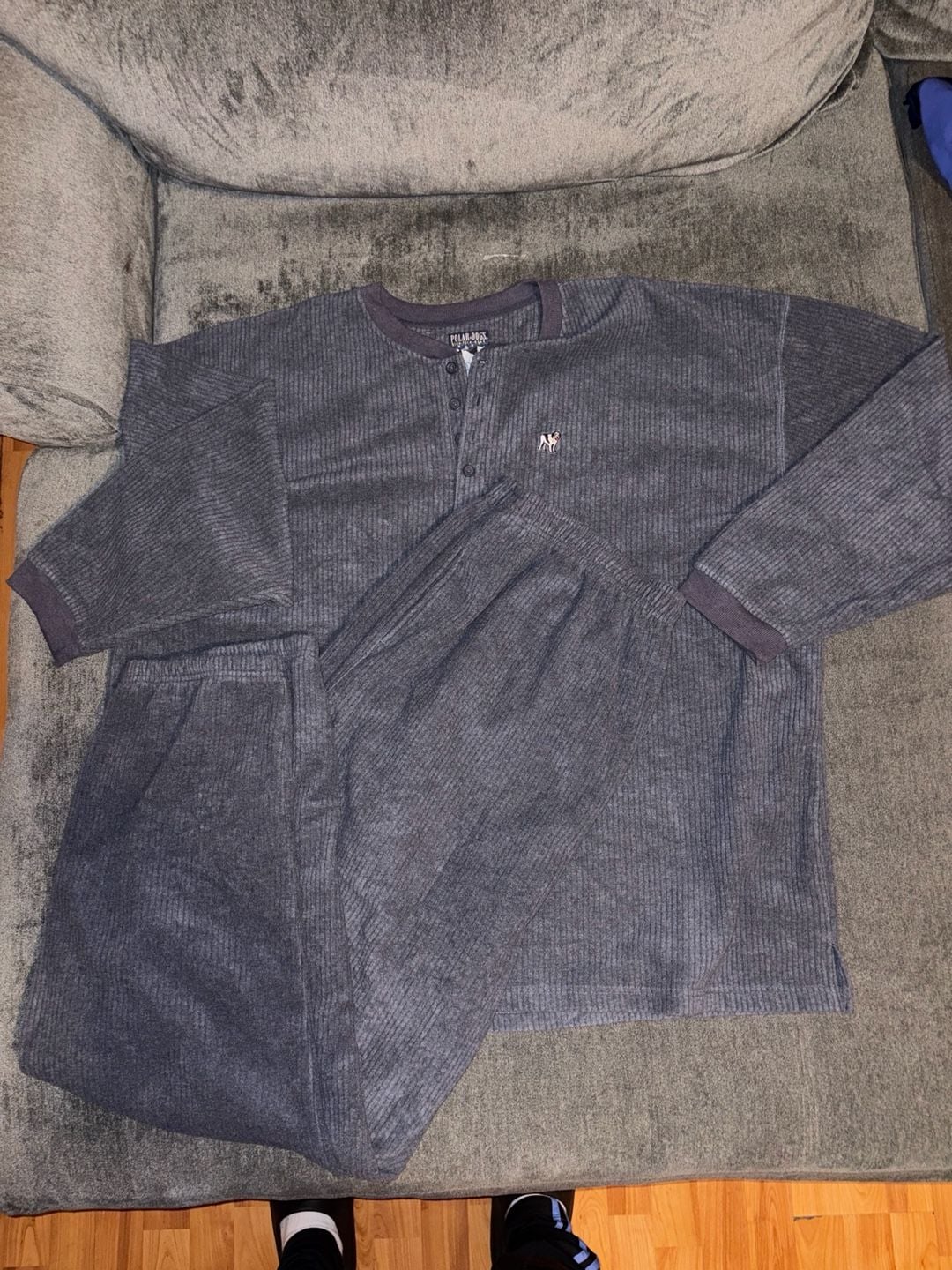 Polar Dogs Henley Pajama Set Gray Waffle Knit Long Sleeve 1
