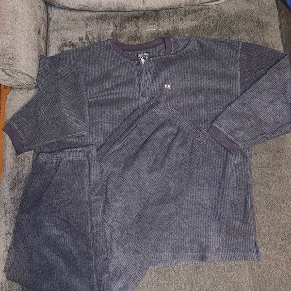 Polar Dogs Henley Pajama Set Gray Waffle Knit Long Sleeve