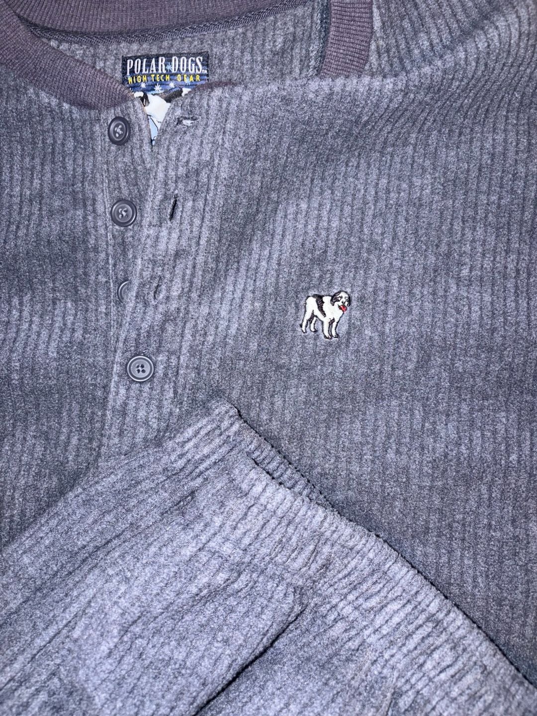 Polar Dogs Henley Pajama Set Gray Waffle Knit Long Sleeve 3