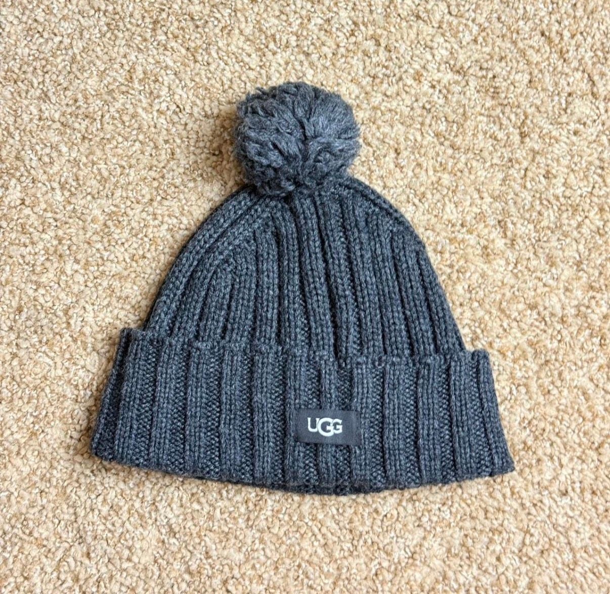 Ugg Rib Knit Pom Beanie Os/Tu Dark Gray Wool Blend 2