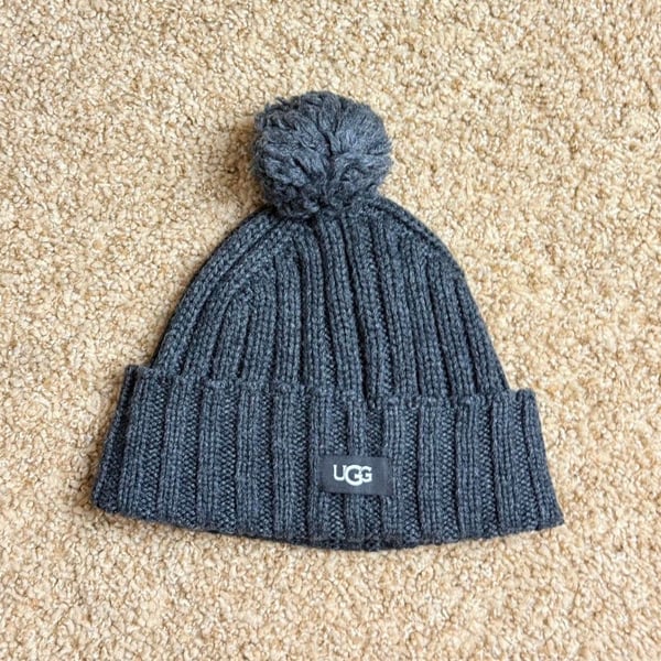 Ugg Rib Knit Pom Beanie Os/Tu Dark Gray Wool Blend