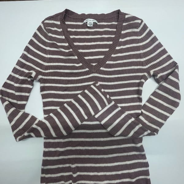 American Eagle Striped V-Neck Sweater Size M Brown/purple