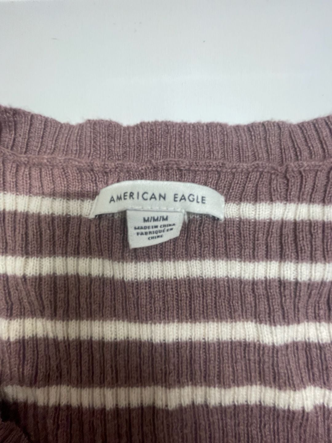 American Eagle Striped V-Neck Sweater Size M Brown/purple 2
