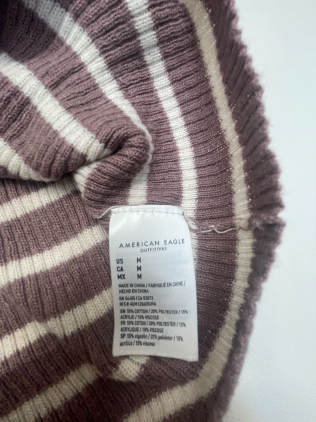 American Eagle Striped V-Neck Sweater Size M Brown/purple 3