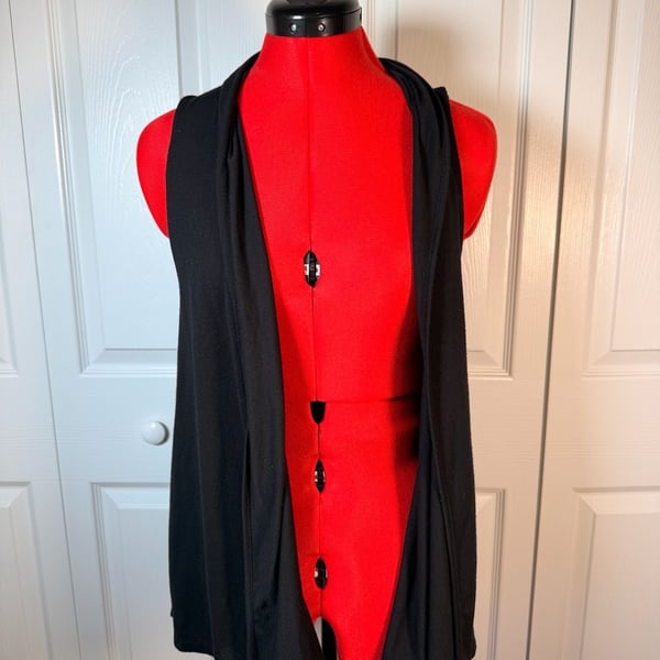 Derek Heart Open Front Vest Size L Black Lace Back Sleeveless Cardigan