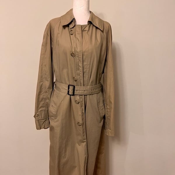 Paul Stuart Trench Coat Size S Tan Cotton Belted Rain Jacket