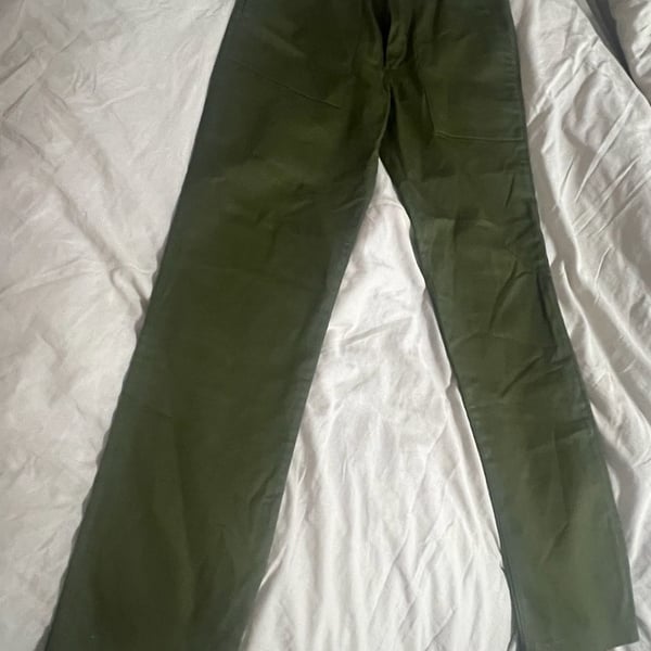 Percival Utility Trousers Khaki Twill Size 30 Olive Green Chino Pants